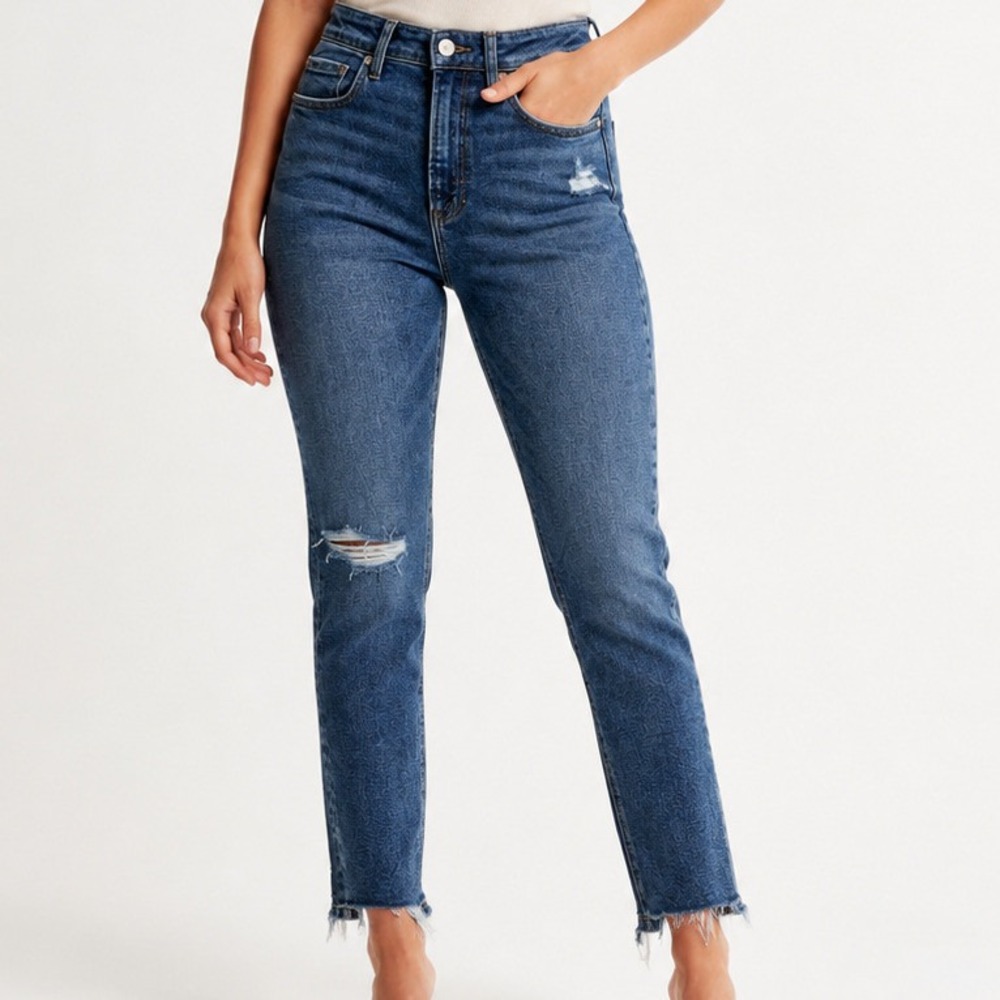 American Eagle Womens 6 Stretch Distressed High Rise Straight Leg Jeans Blue